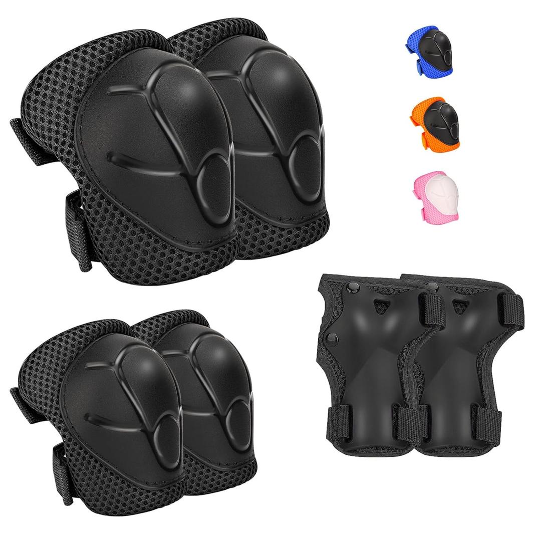 Kids Protective Gear Set - Knee Pads Elbow Pads with Wrist Guards for Ages 3-12 | 3-in-1 Safety Protective Gear for Skating, Cycling, Biking, Roller Skates, Scooters (Black, M(8-12Years)