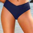 Daci Women V Cut Bikini Bottoms - Mid Waist Cheeky Swim Bottoms High Cut Bathing Suit Bottoms (Blue, M)