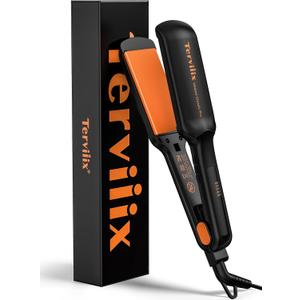 Terviiix 2 Inch Wide Ceramic Flat Iron Hair Straightener for Thick Curly Hair - Heats in 30s, 300°F-450°F Adjustable, Dual Voltage for Travel, Auto Shut Off, Black (Orange)