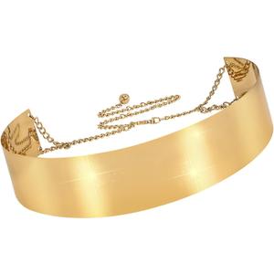 XZQTIVE Metal Waist Belt Women Shiny Polished Mirror Chain Belts Metallic Waistband Adjustable Body Link Dress Belts (Gold/2.36''width-58cm Metal Plate+67cm Chain)