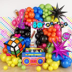 90s 80s Party Balloon Garland Arch Kit, 90s 80s Theme Party Decorations with 4D Dice Hot Pink Black Star Foil Balloons for Retro Theme Hip Hop Fever Nostalgic Birthday Party Decoration