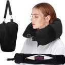 Stuffable Travel Pillow, Stuffable Neck Pillow for Travel, Neck Pillow Stuffed with Clothes Storage - No Extra Baggage Fees, Fits 5+ Days of Travel Essentials, No Filler (Black)