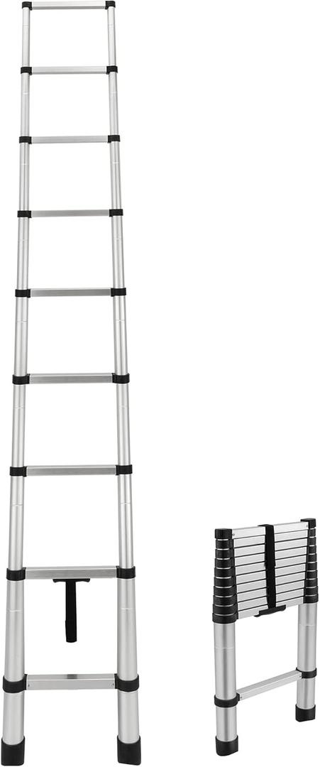 RecPro RV Aluminum Telescoping Ladder | Collapsible Extension Ladder (12.5 FT) Silver