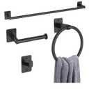 Matte Black Bathroom Accessories Set, KLJKPA 4 Pieces Bathroom Hardware Set, 24 inch Towel Bar, Towel Racks for Bathroom, Robe Towel Hooks, Toilet Paper Holder Wall Mounted