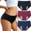 Incontinence Underwear for Women Washable Period Underwear Absorbent Cotton Panties Bladder Leak Underwear for Women Teens (Large, Multicolor-3 Pack)