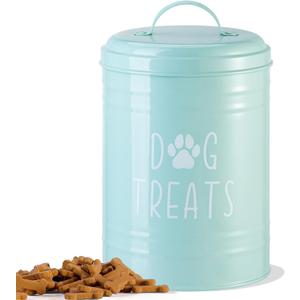 Dog Treat Container Airtight, Dog Treat Jar with Lid - 9x5.5'' Metal Dog Cookie Jar for Farmhouse Kitchen Counter, Green Pet Treat Container, Dog Treat Storage Container for Dogs, Cats