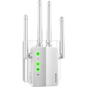 WiFi Extender, 1200Mbps Dual Band WiFi Extenders Signal Booster for Home | 5GHz/2.4GHz Dual Band WiFi Booster Covers Up to 3000 Sq.Supports 20 Devices, Equipped with an 2 Ethernet Port and 4 Antennas