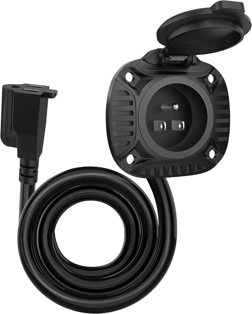MICTUNING 15Amp 125V AC Port Plug with Heavy Duty Integrated 20" Extension Cord and Water-Resistant Spring-loaded Cover - Black