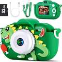 Kids Camera Boys Toys for 3 4 5 6 7 8 9 Years Old Boys, 48MP Dual Lens Kids Digital Camera Toddler Camera Christmas Birthday Gifts, 1080P HD Video Selfie Camera with 32G SD Card (Green)