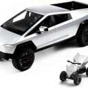 LLWEIT 1:32 Scale Toy Trucks Die-Cast Metal Body,Pull Back Car with Opening Doors with Metal Motorcycle,Boy Truck Toy for Age 3+ (Small, Silver)
