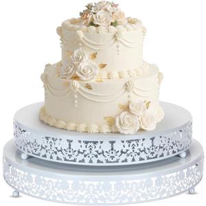 Wenqik 2 Pcs White Metal Cake Stand, 14" 16" Large Round Cupcake Stand