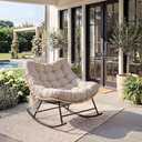 GarveeHome Outdoor Rocking Chair with Thick Cushion – Indoor/Outdoor Lounge Chair, Water-Resistant Fabric, Heavy-Duty Metal Frame, Supports Up to 450 Lbs, for Patio, Garden, Living Room Gray