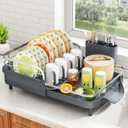 SAYZH Dish Drying Rack - Expandable Dish Rack for Kitchen Counter, Rust-Resistant Dish Drainer with Utensil Holder and Raised Guardrail, Kitchen Organizer for Cup and Bottle (Grey) (Gray)
