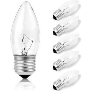 40W Incandescent Torpedo Tip Chandelier with Crystal Clear Incandescent Light Bulbs Tip Light Bulb and Medium E26 Candelabra Base (6 Pack)