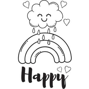Children Happy Happy Quote Wall Decal Decoration Beautiful Happy Smiling Clouds Cute Rainbow Boho Design Lasts Years and Easily Removable - Size: 18 in(W) x 30 in(H)