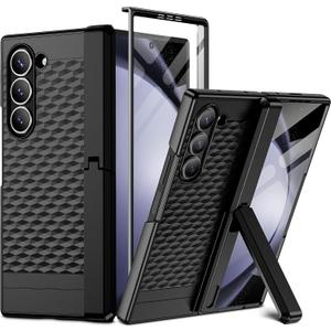 Oterkin for Samsung Galaxy Z Fold 6 Case with [Semi Auto Spring Sliding Hinge Protection][Foldable Invisible Stand][Built-in Front Screen Protector] Military Full Body Rugged Fold 6 Case (Black)