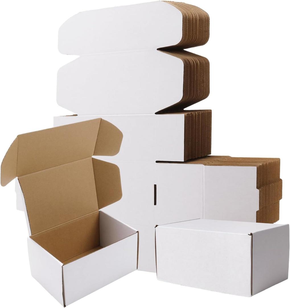 BIOBROWN 6x4x3" 50 Pack Corrugated Cardboard Boxes Small Shipping Box for Packaging Small Business Mailer Mailing White