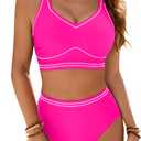 Blooming Jelly Womens High Waisted Bikini Sets Popular Tummy Control Swimsuits 2025 2 Piece Modest Bathing Suit S, Pink