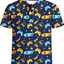 Boys Golf Polo Shirts Short Sleeve - Fun Hawaiian Performance Polo Shirt, Summer Casual Active Tops for Kids Age 7-14 (Blue)