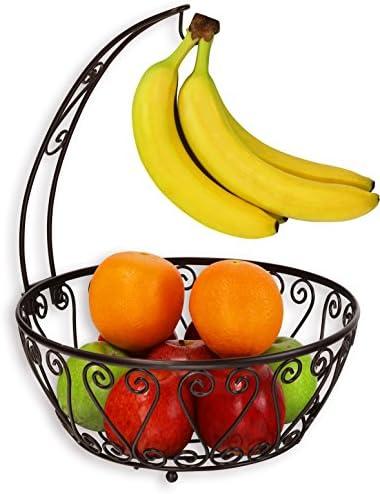 SimpleHouseware Fruit Basket Bowl with Banana Tree Hanger, Bronze