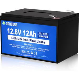 DC HOUSE 12V 12Ah LiFePO4 Lithium Battery with 15A BMS, 10 Year Lifespan,10000+ Cycles, for Marine, Ride on Toy, Trolling Motor Fish Finder, Kayak, Power Wheels, Pride Go Go Mobility Scooters