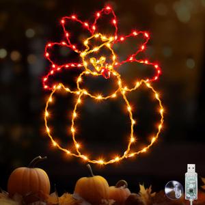 Hiboom Large Thanksgiving Turkey Pumpkin Window String Lights Decorations, Turkey String Light with Timer 8 Mode USB Powered for Fall Decor Home Party Indoor Outdoor(16 in H X 13in L; 85 LED)