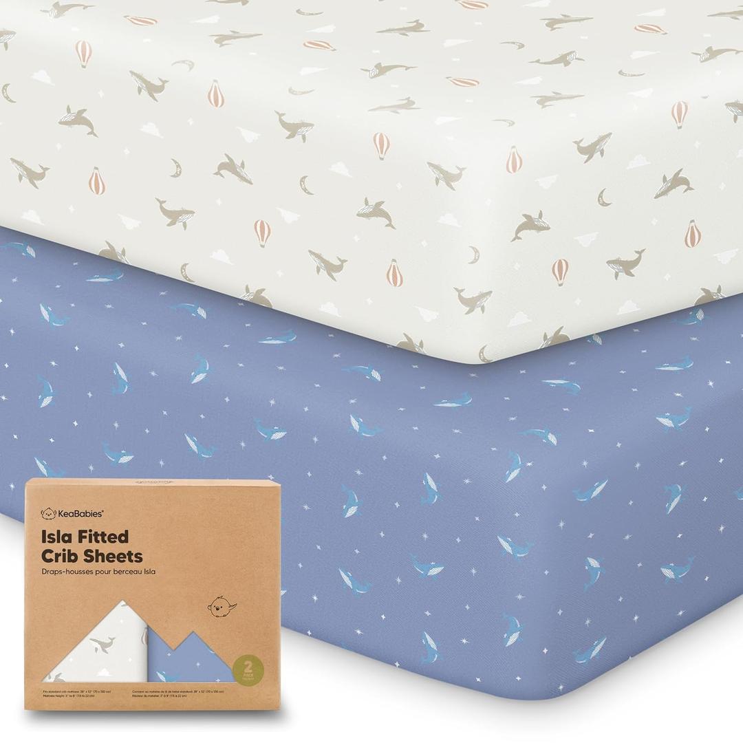 KeaBabies 2-Pack Baby Crib Sheets for Boys, Girls - 52x28 Viscose Derived from Bamboo Toddler Bed Sheets Neutral, Fitted Crib Mattress Cover for Standard Baby Bedding, Soft & Cozy (Marine Muse)