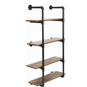 24" Pipe Shelving Wall Mounted Rustic Metal Floating Shelves, Wall Mount Bookshelf 4 Tier, Real Wood Book Shelves Shelf, Vintage Retro Wall Shelves for Kitchen Bar Office