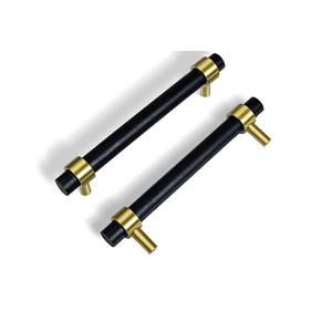 Wood and Brass Dresser Handles Adjustable 2~5 Inch Black Double Hole Center to Center Euro Scandi-Modern Kitchen Cabinet Pull, Unfinished DIY Wood and Metal Drawer Knob 1 Pack