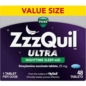 ZzzQuil ULTRA, Sleep Aid, Doxylamine Succinate 25mg, Sleep Aids for Adults, Nighttime Sleep Aid, 48 Tablets