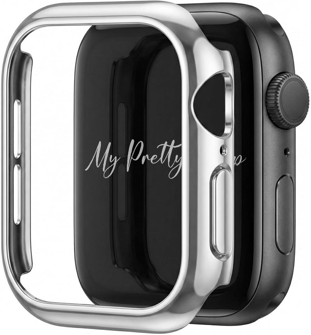 My Pretty Strap Glossy XOXO Apple Watch Bumper Case - Touch-Friendly Open Face Design- No Screen Fogging- Compatible with Series 1-11, SE & Ultra 38/40/41/42/44/45/46/49mm (Silver)