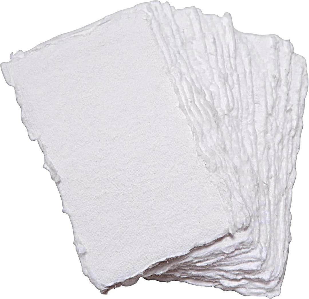 Wanderings Handmade Deckle Edge Cards - only 3.5" x2 - Thick 150 GSM - Pack of 50 - Ideal for Deckled Edge Place Cards, Blank Name Cards for Table Setting, Gift Tags, Price Tags
