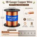 Therwen 100ft 18 Gauge Copper Wire for Gardening, Electroculture, Bonsai, Jewelry Making Beading DIY Craft Pure Bare Copper Wire Spool
