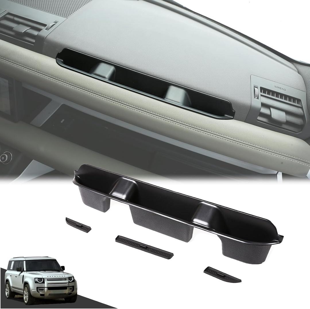 Co-pilot Front Organizer Tray Compatible with LR Defender 90/110/130 2020-2025 Accessories, Dashboard Side Storage Box ABS Black