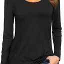 Amoretu Long Sleeve Tshirt Going Out Tops Crew Neck Plain Tee Shirt for Women Black Large