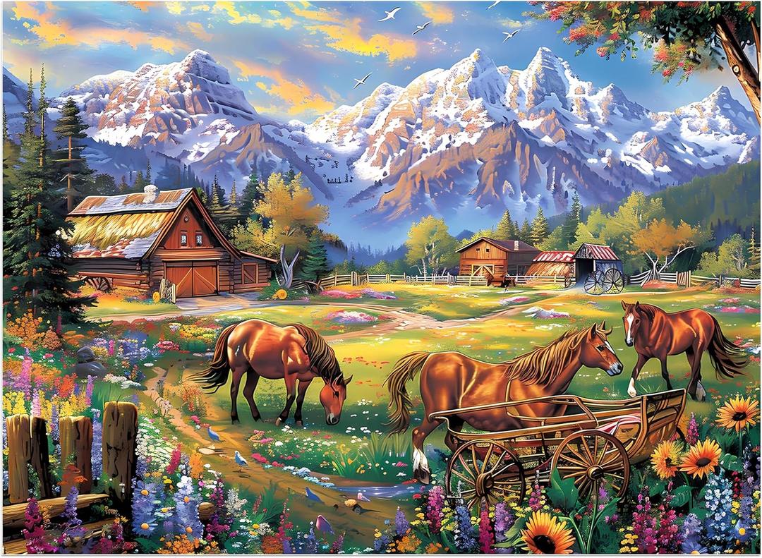 500 Piece Jigsaw Puzzle for Adults - Flowers, Mountain, Horse Themes - Funny Challenging Gift for Family Friends, 21 x 15 in