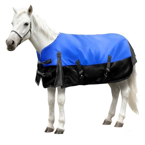 Mini Horse Pony Blankets Winter, 51in 250g Filling Miniature Donkey Foal 1600D Waterproof Poly Rain Sheets for Real Horses Belly Wrap Tail Wrap Turnout Blanket, Stuff Care Outdoor Clothes Blue Black