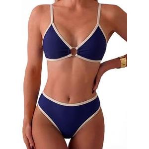 Tainehs Women's Two Piece Bikini Sets O Ring Front Top Ditsy Floral Triangle Swimsuits Cheeky Bathing Suit Size XL