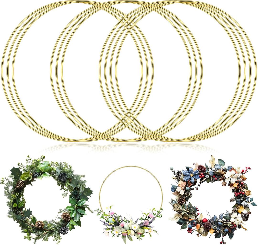 12 Inch Metal Hoops for Crafts, 10 PCS Gold Floral Macrame Hoop Dream Catcher Rings Hoops for Wedding Wreath Decor Wall Hanging DIY Crafts Supplies