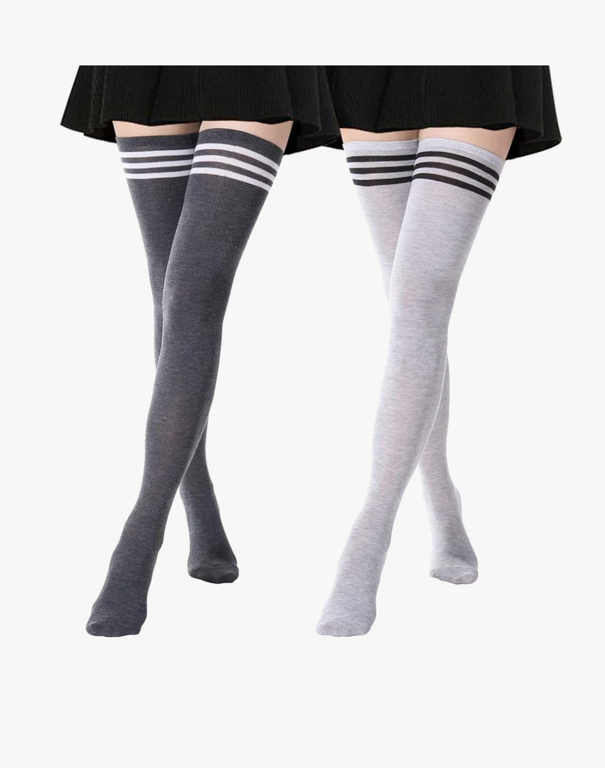 DRESHOW Extra Long High Thigh Socks Striped Over Knee Thin Tights Long Stocking