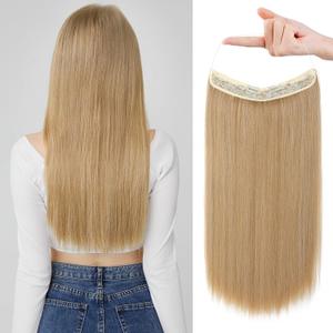 REECHO Invisible Wire Hair Extensions with Transparent Headband Adjustable Size Removable Secure Clips in Straight Secret Hairpiece for Women - 20 Inch, Dark Golden Blonde with Highlights