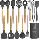MegaChef Tool Black Utensil Set, 14 Piece, Gray and Wood