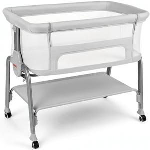 Cowiewie Bassinet Bedside Sleeper, Lightweight Portable Crib, Silver Gray