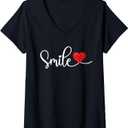 Womens Cute Smile Heart Positive Graphic Quote Inspirational V-Neck T-Shirt (Black, L)