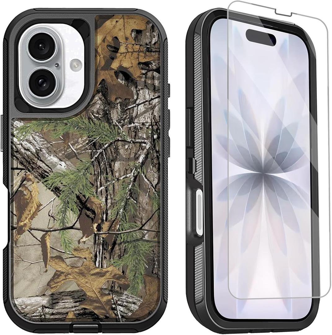  iPhone 17 Case with Screen Protector Camo Men Boys Design, 3-Layer Full Body Rugged Shockproof Heavy Duty Protective Phone Case for iPhone 17, Camouflage