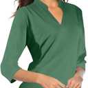 CEASIKERY Women's 3/4 Sleeve V Neck Tops Casual Tunic Blouse Loose Shirt (Green, M)