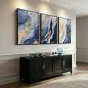 Large Framed Blue and Gold Abstract Wall Art for Living Room, 3 Piece 24x36, 24" W x 36" H x 3pcs