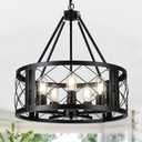 5 Light Dining Room Light Fixture, 19.8" Black Farmhouse Chandelier Rustic Round Hanging Pendant Lighting for Dining Room Entryway Hallway Bedroom