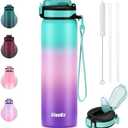 SLUXKE 24oz Water Bottle Insulated with Straw, Stainless Steel Water Bottles with Carrying Strap BPA Free, Double wall Straw Drinking Bottle Prefect for Sport,School, Office, Fitness