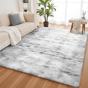 YOBATH Fluffy 8x10 Area Rugs for Living Room Bedroom, Large Modern Soft Shag Rugs for Kids Girls Boys, Non-Slip Plush Shaggy Rugs for Playroom Nursery Dorm Room, Tie-Dyed Light Grey